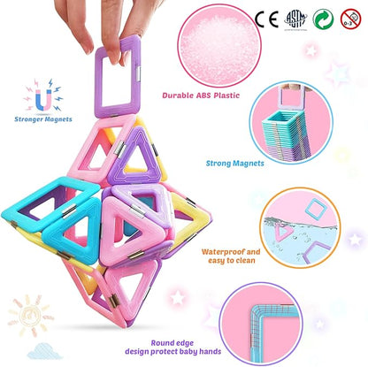 Magnetic Tiles Toys for 3 4 5 6 7 8+ Year Old Boys Girls Upgrade Macaron Castle Blocks Building Set for Toddlers STEM Creativity/Educational Toys for Kids Age 3-6 Christmas Birthday Gifts