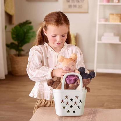 LullaBaby – 3 Pieces Set of Soft Plush Dolls for Real Water Play – Carrying Basket with Cute Star Cutouts – Pretend Play – Tub Toys for Kids 2+ Years– Bath Yoy Bundle