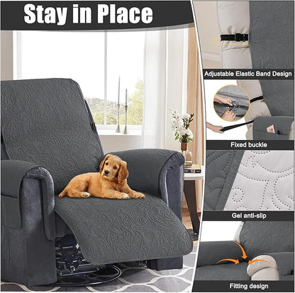 Waterproof Recliner Chair Couch Cover, Anti Slip Recliner Chair Sofa Covers with Elastic Bands,Furniture Protector for Kids, Pets, Dog and Cat (1 Cushion Loveseat, Dark Gray)