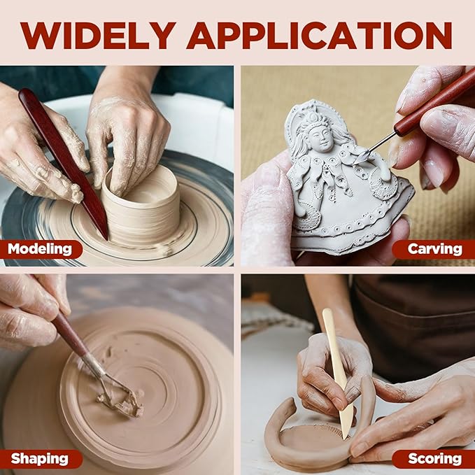 14PCS Clay Sculpting Tools, Complete Pottery Tools with Ergonomic Handles & 1.7FL OZ Air Dry Clay Glaze for Pottery Craft, Carving Ceramics, Molding Polymer Clay – Ideal for Artists, Beginners, Adults