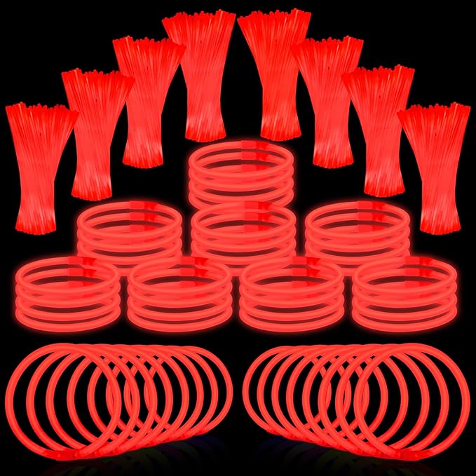 Red Glow Sticks Bulk Party Favors 100 Pack 8" Glow in the Dark Party Supplies Neon Party Decorations Glow Necklaces Bracelets for Kids Adults Birthday Halloween Christmas Easter Wedding