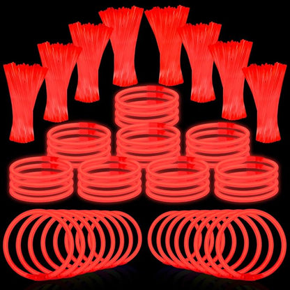 Red Glow Sticks Bulk Party Favors 100 Pack 8" Glow in the Dark Party Supplies Neon Party Decorations Glow Necklaces Bracelets for Kids Adults Birthday Halloween Christmas Easter Wedding