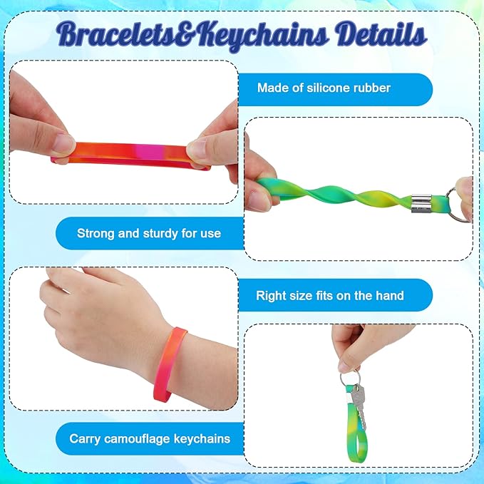 CHENGU 36 Pcs Tie Dye Camouflage Party Kit Camo Drawstring Bag Bulk Camouflage Military Rubber Keychain Silicone Camo Bracelet for Adult Kid Travel Paintball Camping Birthday Party Supplies (Tie Dye)