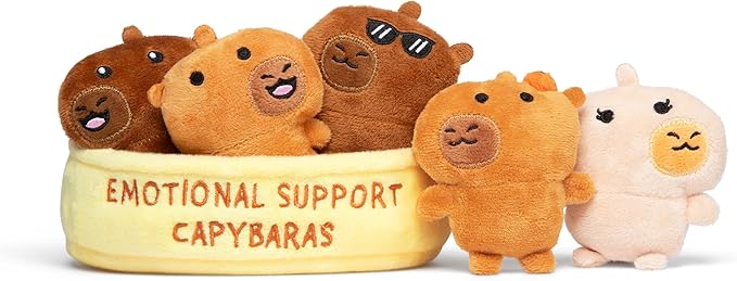 Emotional Support Capybaras by Relatable, Cuddly Stuffed Animals and Plushies Set, Small Gifts for Mom, Includes 5 Capybaras Plush Toys with Carrying Basket, for Mom