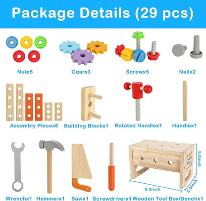 Vextronic Kids Tool Set, Wooden Toddler Tool Set with Tool Box/Bench, Montessori Toys for 1 2 3 4 5 6 Year Old, Play Toy Tools Kit, Educational STEM Construction Christmas Birthday Gift for Boys Girls
