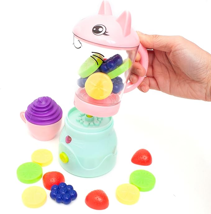 Boley Zoo Troop: Kitty Smoothie Maker - 19 Pieces - Animal Themed Kitchen Playset, Battery Operated Toy Appliance, Food & Cooking Accessories, Kids Ages 2+