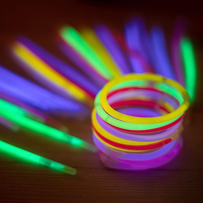8" Glow in the Dark Bracelets (100 pk) in 8 Unique Colors - Ultra Bright Glow Sticks Party Pack, Neon Headbands, Perfect For Rave Dance Parties - Bulk Glowsticks for Party Favors & Decorations