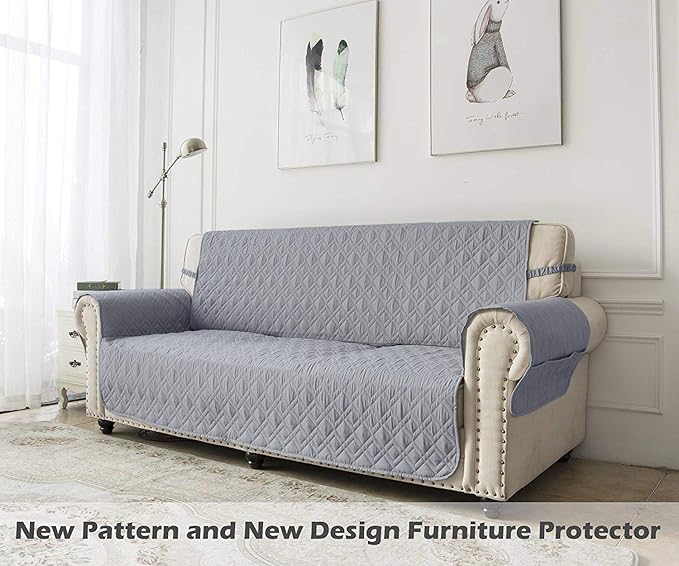 Ameritex Couch Sofa Slipcover 100% Waterproof Nonslip Quilted Furniture Protector Slipcover for Dogs, Children, Pets Sofa Slipcover Machine Washable (Light Grey, 78")