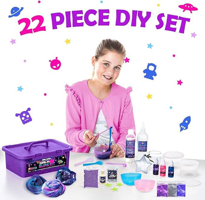 Original Stationery Mini Galaxy Slime Kit for Girls & Boys Ages 7–12, DIY Glow-in-The-Dark Slime Set with Glitter, Fun Space Craft Toy for Creative Play, Birthday Gift for Kids