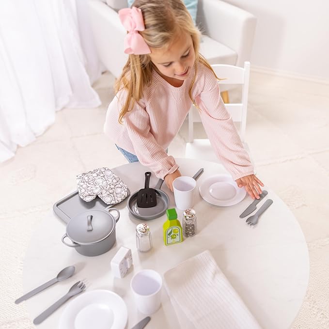 Melissa & Doug 22-Piece Play Kitchen Accessories Set - Utensils, Pot, Pans, and More , White