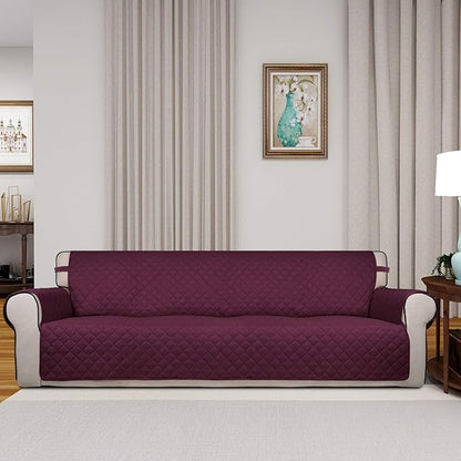 PureFit Reversible Quilted Sofa Cover, Water Resistant Slipcover Furniture Protector, Washable Couch Cover with Non Slip and Elastic Straps for Kids, Dogs, Pets (XX Large, Wine/Beige)