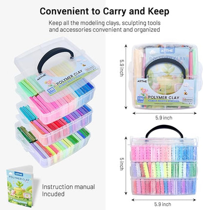 Polymer Clay, 116 Colors Oven Bake Modeling Clay Starter Kits for Kids, Creative Polymer Clay Kit with Sculpting Tools and Jewelry Accessories, Non-Toxic, Ideal DIY Gifts for Adults and Teens
