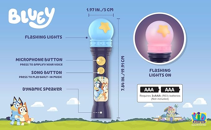 eKids Bluey Microphone Toy for Toddlers, Includes Built-in Music and Lights, Designed for Fans of Bluey Toys