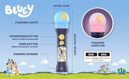eKids Bluey Microphone Toy for Toddlers, Includes Built-in Music and Lights, Designed for Fans of Bluey Toys