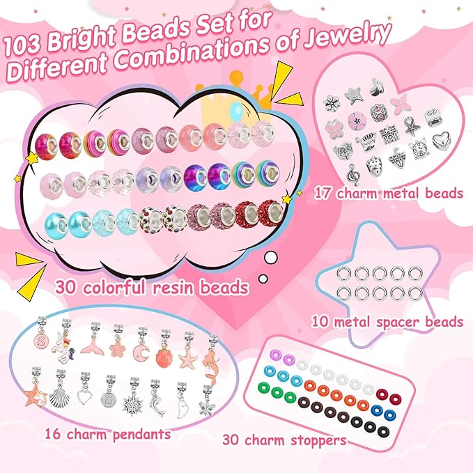 LifeisLuck Girls Charm Bracelet Making Kit with Jewelry Case for Kids Charm Pendant Bracelet Kit Jewelry Making DIY Art & Craft Kit for Kids Age 8-12 Birthday Gifts Valentine Christmas