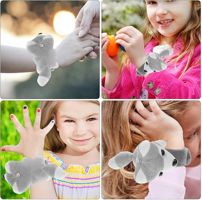 LUOZZY 2 Pcs Dog Stuffed Animal Slap Bracelets for Kids Dog Slap Bracelets Party Favors Baby Stuffed Animal Toys (Gray)