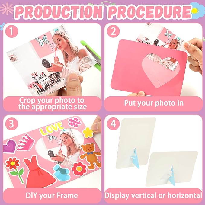 Qyeahkj 40 Sets Mother's Day Picture Frame Craft Kit for Kids DIY Best Mom Ever Photo Frame Craft Set with Easel Mother's Day Flower Paper Craft Arts with Stickers for Mama Home Class Party Activity