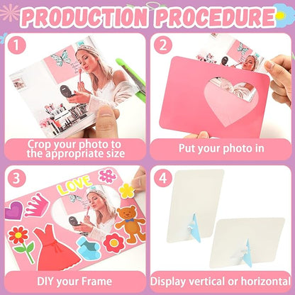 Qyeahkj 40 Sets Mother's Day Picture Frame Craft Kit for Kids DIY Best Mom Ever Photo Frame Craft Set with Easel Mother's Day Flower Paper Craft Arts with Stickers for Mama Home Class Party Activity