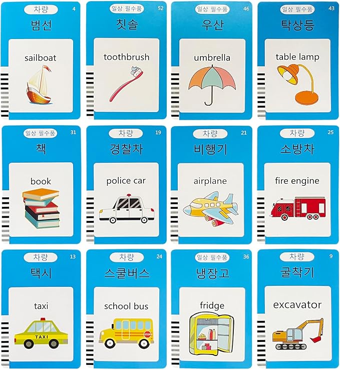 Korean-English Talking Flash Cards for Kids 112 PCS, Learn Korean Alphabet, Words and Pronunciation, Korean Language Learning Toys for Beginners