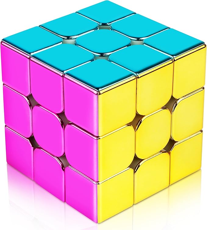 D-FantiX Mirror Reflective Magnetic Speed Cube 3x3x3 with Display Stand, Shiny Metallic Color Fidget Toys for Kids 8-12, Cyclone Boys Original Stickerless Magic Cube, Teen Easter Basket Stuffers
