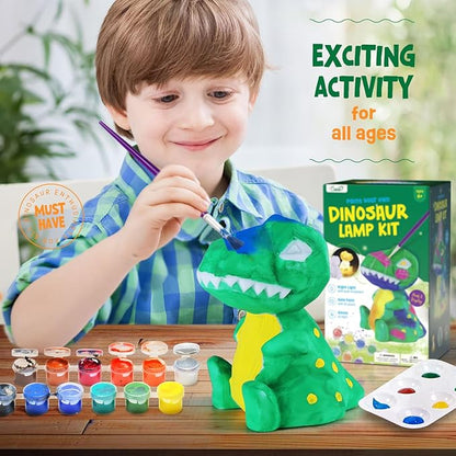 Paint Your Own Dinosaur Lamp Kit, Art Supplies Arts & Crafts Kit, Painting kit for Kids 6-12, Dinosaur Toys for Boys Girls and Kids, Toys Girls Boy Birthday Gift Ages 3 4 5 6 7 8 9 10 11 12+