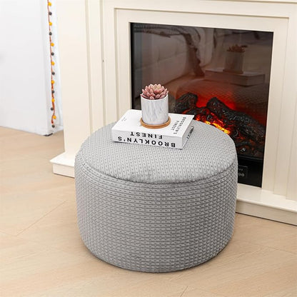 Pouf Ottoman Stuffed 20x20x12 Inches Floor Pouf Plush Fiber Ottoman Foot Rest Under Desk Foot Stool for Living Room Bedroom (Gray Pouf with Filler)