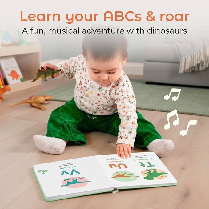 Cali's Books Dinosaur Alphabet Book Toddlers 1-3 - Dino ABC, Headphone Jack, Musical Books Kids, Interactive Talking Baby Toddler Sound Book, Educational Song Learning Toys Singing Music Toy Babies