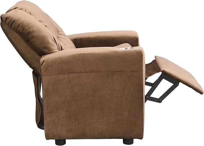 21.3" Kids Recliner Chair,Toddler Armchair Upholstered Couch with Cup Holder, Backrest,Children Upholstered Seating Sofa w/Headrest and Footrest,for Child's Bedroom,Brown