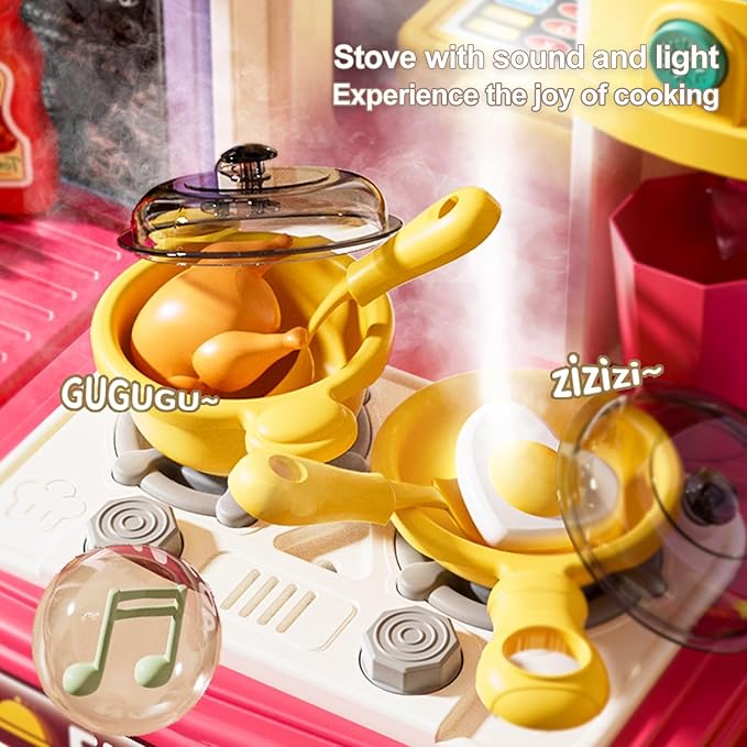 Toy Kitchen Sets for Toddlers 3-8 Kids Playset with Pretend Play Accessories Children's Kitchen Set for Boys and Girls Toddler Kitchen Toy Set for Imaginative Cooking Fun (Kitchen Pink)