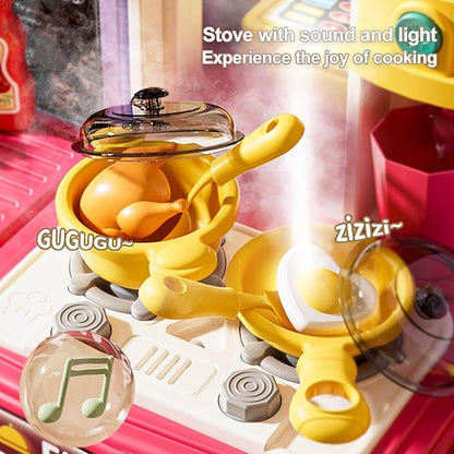 Toy Kitchen Sets for Toddlers 3-8 Kids Playset with Pretend Play Accessories Children's Kitchen Set for Boys and Girls Toddler Kitchen Toy Set for Imaginative Cooking Fun (Kitchen Pink)