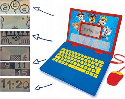 LEXiBOOK Paw Patrol - Educational and Bilingual Laptop Spanish/English - Toy for Child Kid (Boys & Girls) 124 Activities, Learn Play Games and Music with Chase Marshall - Red/Blue JC598PAi2