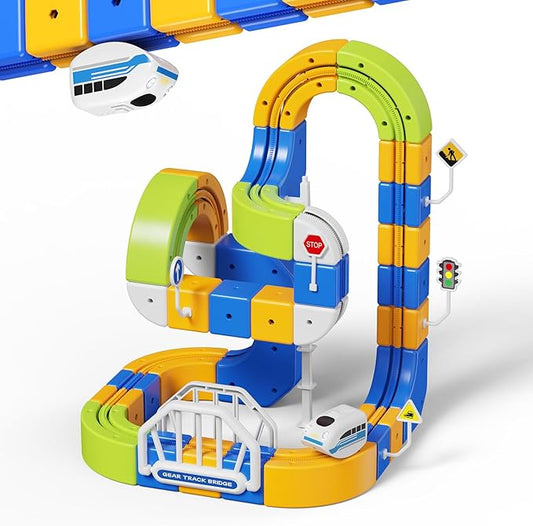 Electric Train Set for Kids 3-8, 124 Pcs(36 Track +1 Car) Rail Train Track Toy, 3D Flexible Race Track for Toddlers, Gravity-Defying Motorized Car STEM Building Train Tracks Learning Toy Gift