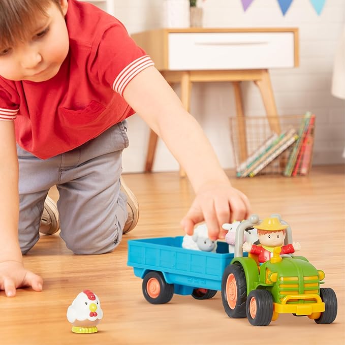 Battat – Farm Toys for Toddlers, Kids – Lights & Sounds Toy Tractor – 7 Pieces Pretend Play Set – Tractor, Trailer, Animals – 18+ Months