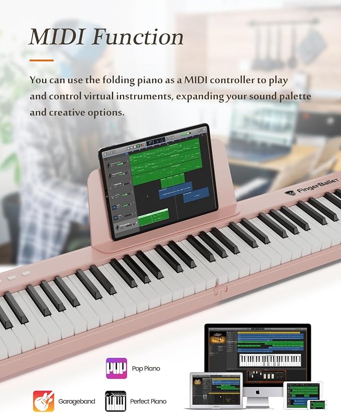 Portable Piano Keyboard, Semi-Weighted Folding Digital Piano 88 Key, Full Size, Wood Grain, Electric Piano Keyboard w/MIDI Bluetooth, Suitable for Adult, Toddler