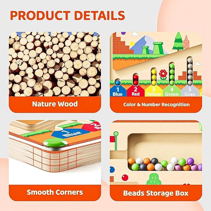 zhiwuzhu Magnetic Color and Number Maze for Montessori Toys,Wooden Matching Learning Counting Board for Toddler Ages 2-4,Toddler Fine Motor Skills Toys for Boys Girls