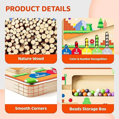 zhiwuzhu Magnetic Color and Number Maze for Montessori Toys,Wooden Matching Learning Counting Board for Toddler Ages 2-4,Toddler Fine Motor Skills Toys for Boys Girls