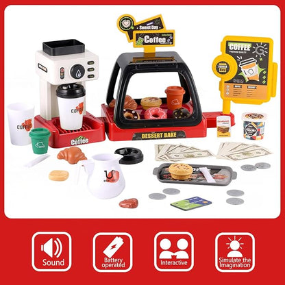 GAGAKU Toy Coffee Maker Machine and Cash Register Kit with Sound Light Kids Kitchen Pretend Play Sets Kitchen Appliances Toy for Boys Girls-Red