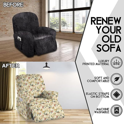 CRFATOP Printed Recliner Slipcover Stretch Reclining Chair Covers 4 Pieces Non Slip Recliner Sofa Slipcovers with Pocket Fitted Sofa Couch Cover Lazy Boy Chair Cover for Pet Kid Living Room,06