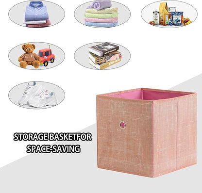 Foldable Storage Cubes Bins ,11 Inch Cloth Storage Cube Fabric Storage Box Cubes Organizer Baskets with Handles for Home Organizer Set of 6 (Cowboy Pink)