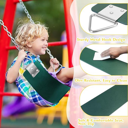 Swing Seat with Metal Triangle Ring 30.4 x 5.9 Inch, Heavy Duty Swing Set Replacement Accessories for Kids & Adults Outdoor, Playground,Trees, Backyard- Green(Support 300LB)