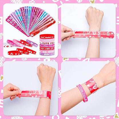 72 Pcs Valentines Slap Bracelets Rubber Bracelets Valentines Party Favors Gifts for Kids School Classroom Goodie Bag Stuffers