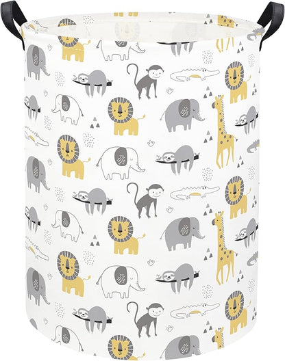 Animal Baby Laundry Basket Baby Hamper Kids Hamper Basket Toy Storage Bin for Boys Room Decor Baby Nursery Hamper Gift Baskets for Bedroom Bathroom(Grey Animal)
