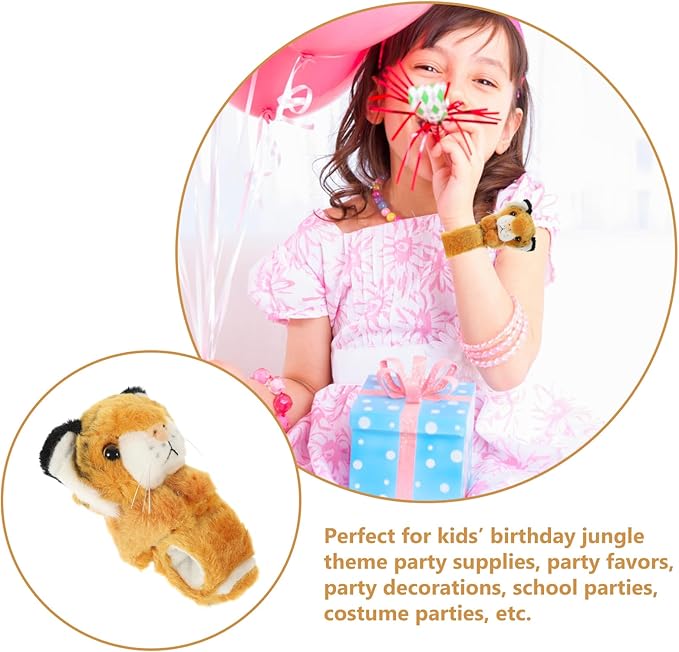 Kisangel 1pc Slap Bracelets Huggables Plush Animals Slap Band Wrist Huggers Animals for Kids Birthday Party Supply(Brown Tiger)