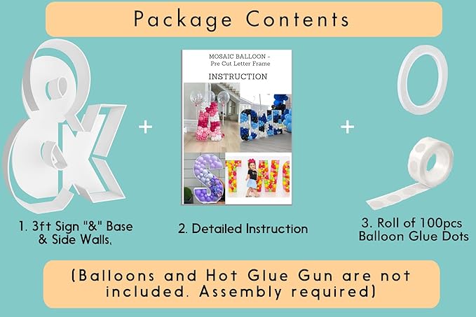 3FT Tall Mosaic Balloon Frame Letters Big Marquee Light Up Letters DIY Kit for Birthday Party Wedding Backdrop Decor Sign & Pre-Cut Foam Board