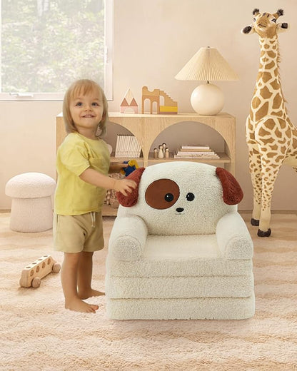 MOONBEEKI Comfy Toddler Chair, Kids Couch Fold Out to Lounger, Foldable Baby Sofa Plush for Girl and Boy Age 18 Months and Up （Charlie Dog）
