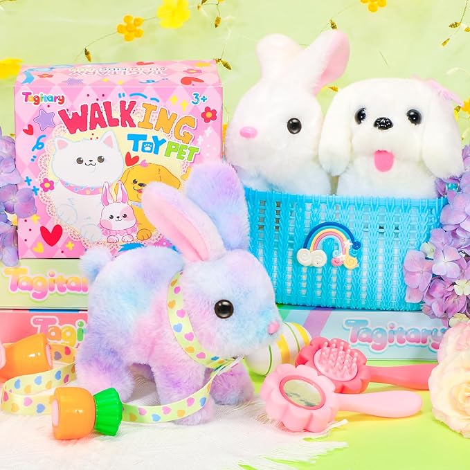Tagitary Easter Bunny Plush Toys Hopping Easter Stuffed Bunny with Sounds,Wiggling Ears,Jumping,Twitching Mouth and Nose,Easter Basket Stuffer Decor School Prize Birthday Gift for Kids
