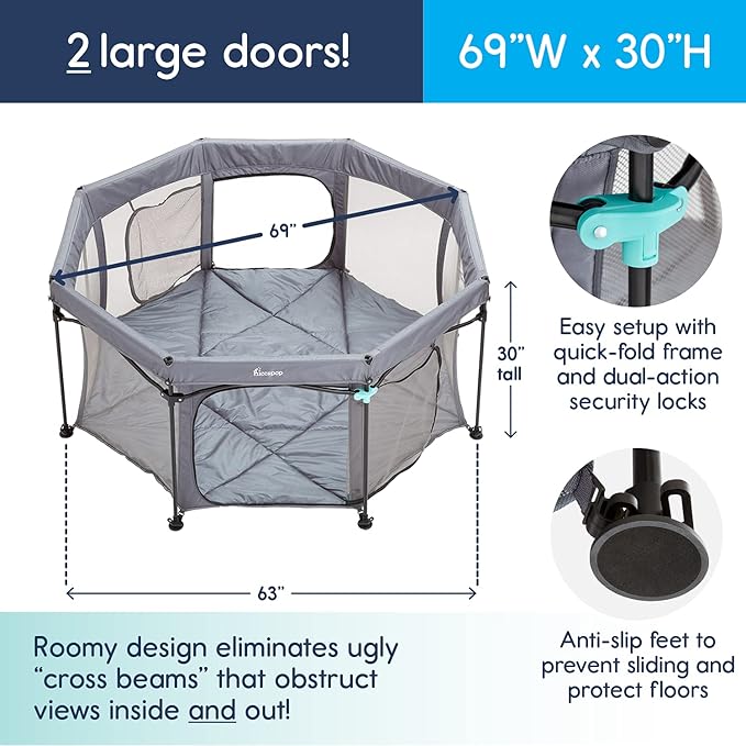 hiccapop XL 69” Deluxe Outdoor Baby Playpen with Canopy for Babies and Toddlers with Dome, Sun-Shades, Padded Floor | Pop Up Playpen for Beach or Home, Portable