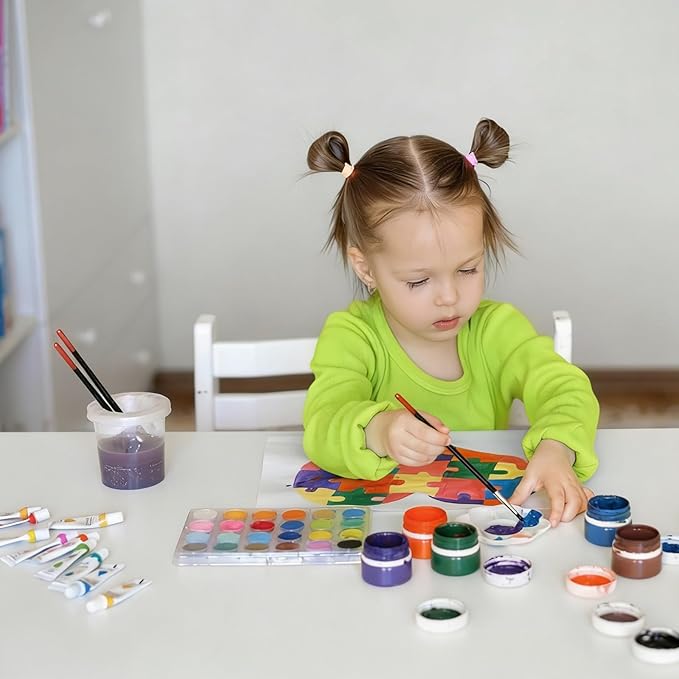 24 Packs No Spill Paint Cups for Kids Small Plastic Paint Containers with Lids Spill Proof Water Cup for Painting, School, Classroom, Art Crafts Supplies