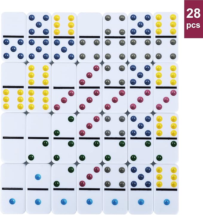 GOTHINK Double 6 Dominos Set for Adults with Tin Box Storage - 28 Tile Colorful Dot Dominoes Games Set for Family Night Gift Travel Game - Classic Party Board Game Ideal for 2-4 Players