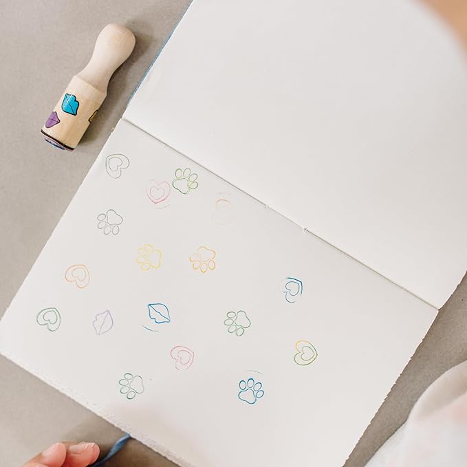 Melissa & Doug Happy Handles Wooden Stamp Set: 6 Stamps and 6-Color Stamp Pad With Washable Ink, Easy To Hold Stampers For Kids Ages 4+